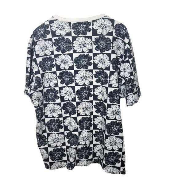INC Mens sz XXL white black floral checkered short sleeve tee round neck - Picture 2 of 12